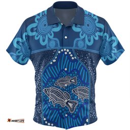 Australia Aboriginal Custom Hawaiian Shirt - Blue Aboriginal Dot With Fish Personalised Photo Hawaiian Shirt
