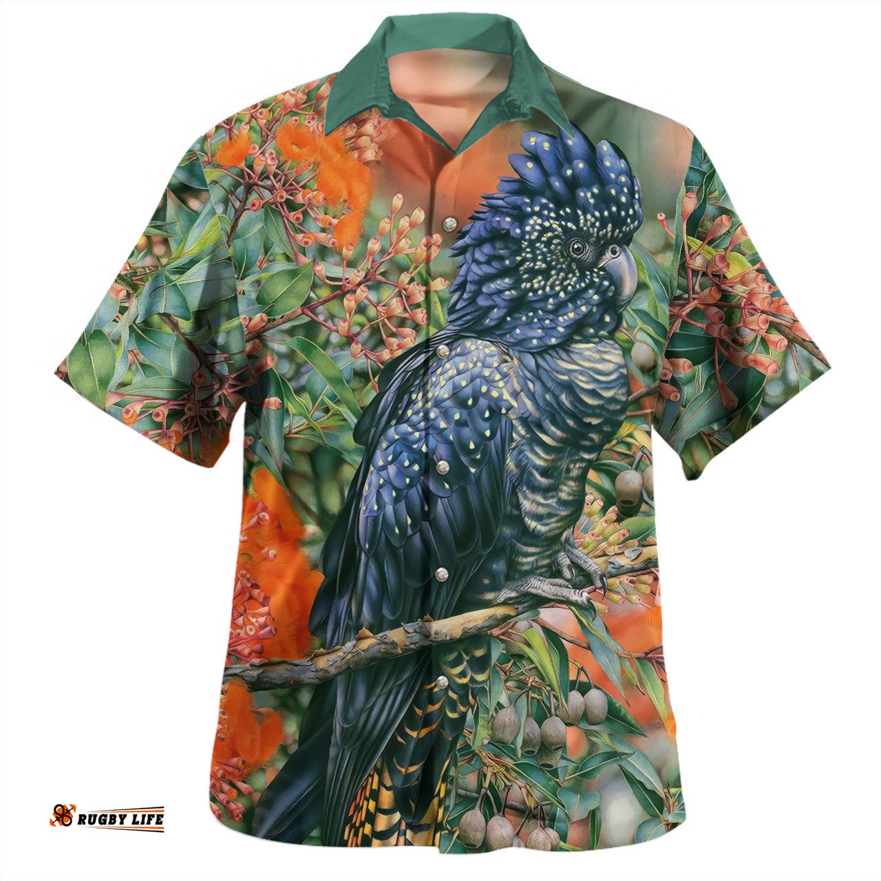 Australia Black Cockatoo Hawaiian Shirt - Black Cockatoo and Flowering Gum Hawaiian Shirt
