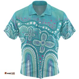 Australia Aboriginal Hawaiian Shirt - Dot painting illustration in Aboriginal style Turquoise Hawaiian Shirt