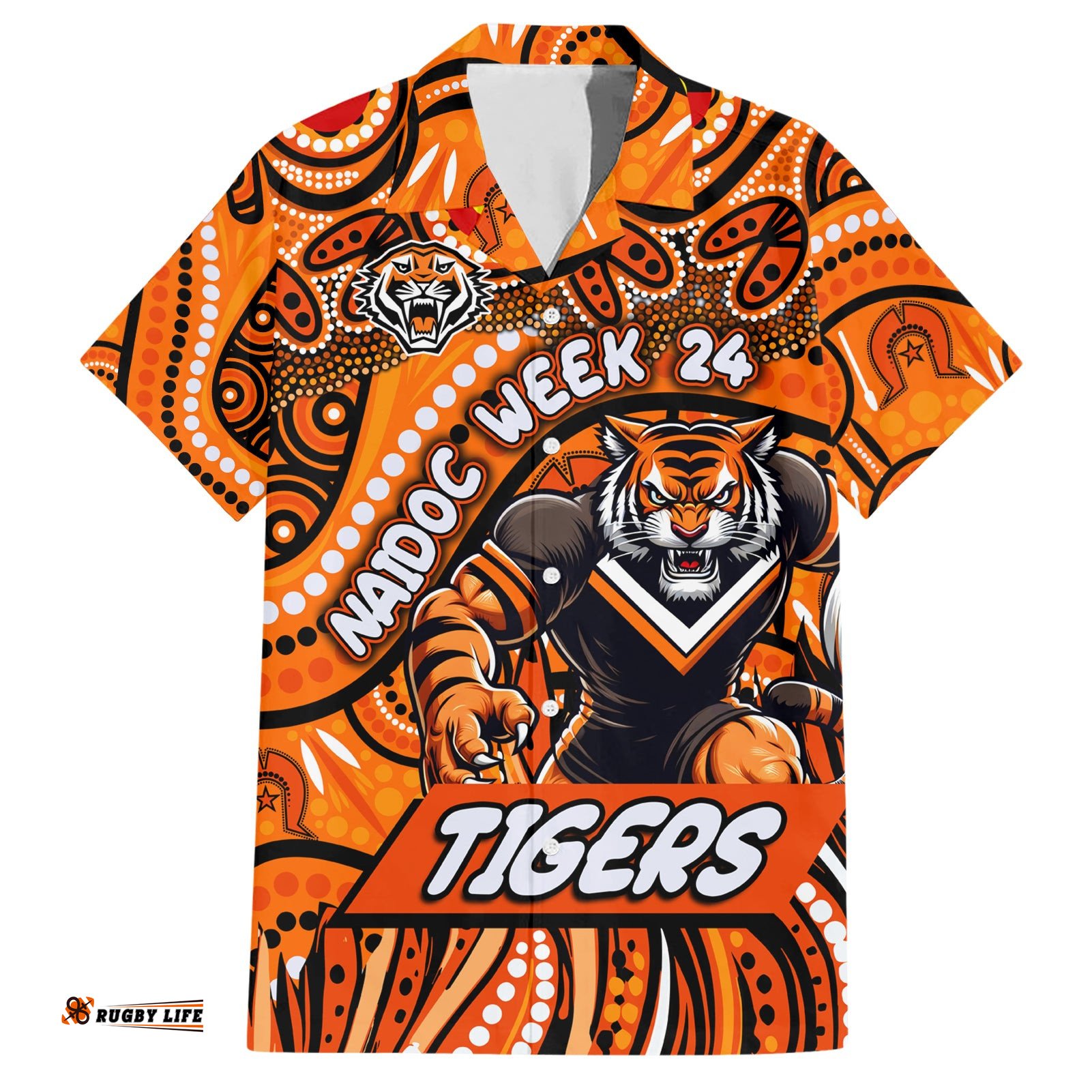 Custom Australia NAIDOC Week 2024 Hawaiian Shirt Wests Tigers Mascot Keep The Fire Burning
