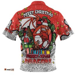 St. George Illawarra Dragons Christmas Custom Hawaiian Shirt - Merry Christmas Our Beloved Team With Aboriginal Dot Art Pattern Hawaiian Shirt
