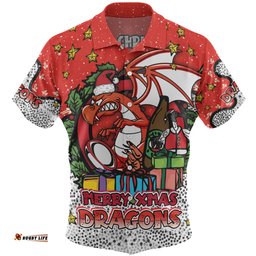 St. George Illawarra Dragons Christmas Custom Hawaiian Shirt - Merry Christmas Our Beloved Team With Aboriginal Dot Art Pattern Hawaiian Shirt