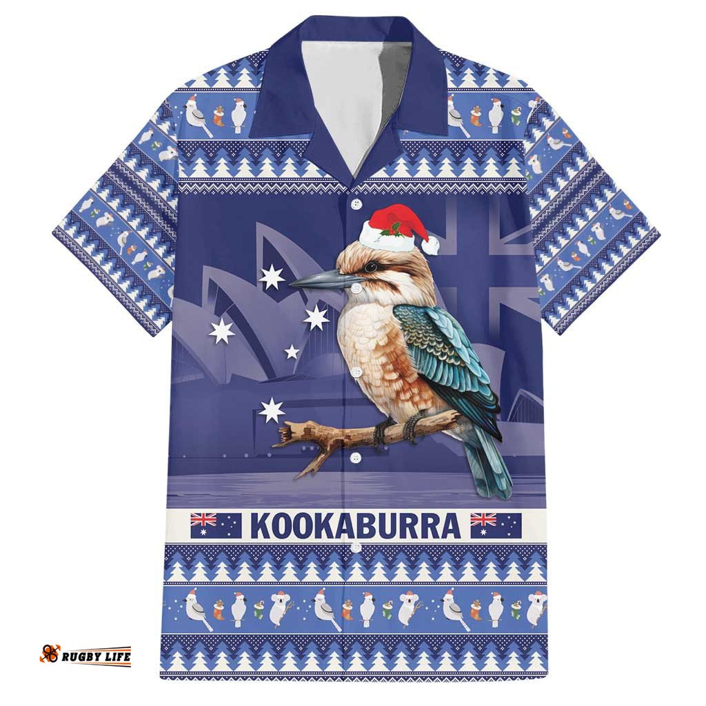 Aussie Kookaburra Hawaiian Shirt Merry Christmas Blue Style