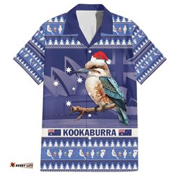 Aussie Kookaburra Hawaiian Shirt Merry Christmas Blue Style