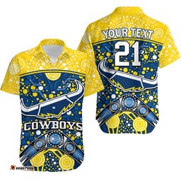 Custom Personalised Cowboys Rugby Hawaiian Shirt Boomerang Indigenous Dots