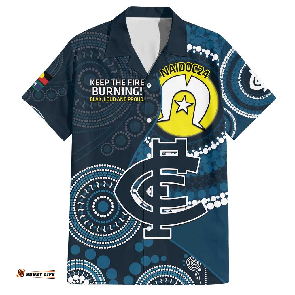 Custom AFL Carlton NAIDOC Week Hawaiian Shirt Keep The Fire Burning Indigenous Art