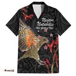 Personalised New Zealand Kea Hawaiian Shirt Nestor Notabilis With Harakeke Maori Pattern