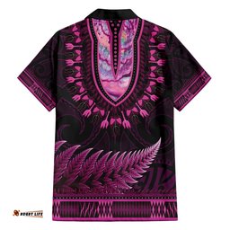 Pink African Dashiki With Aotearoa Maori Hawaiian Shirt Paua Shell Mix Silver Fern