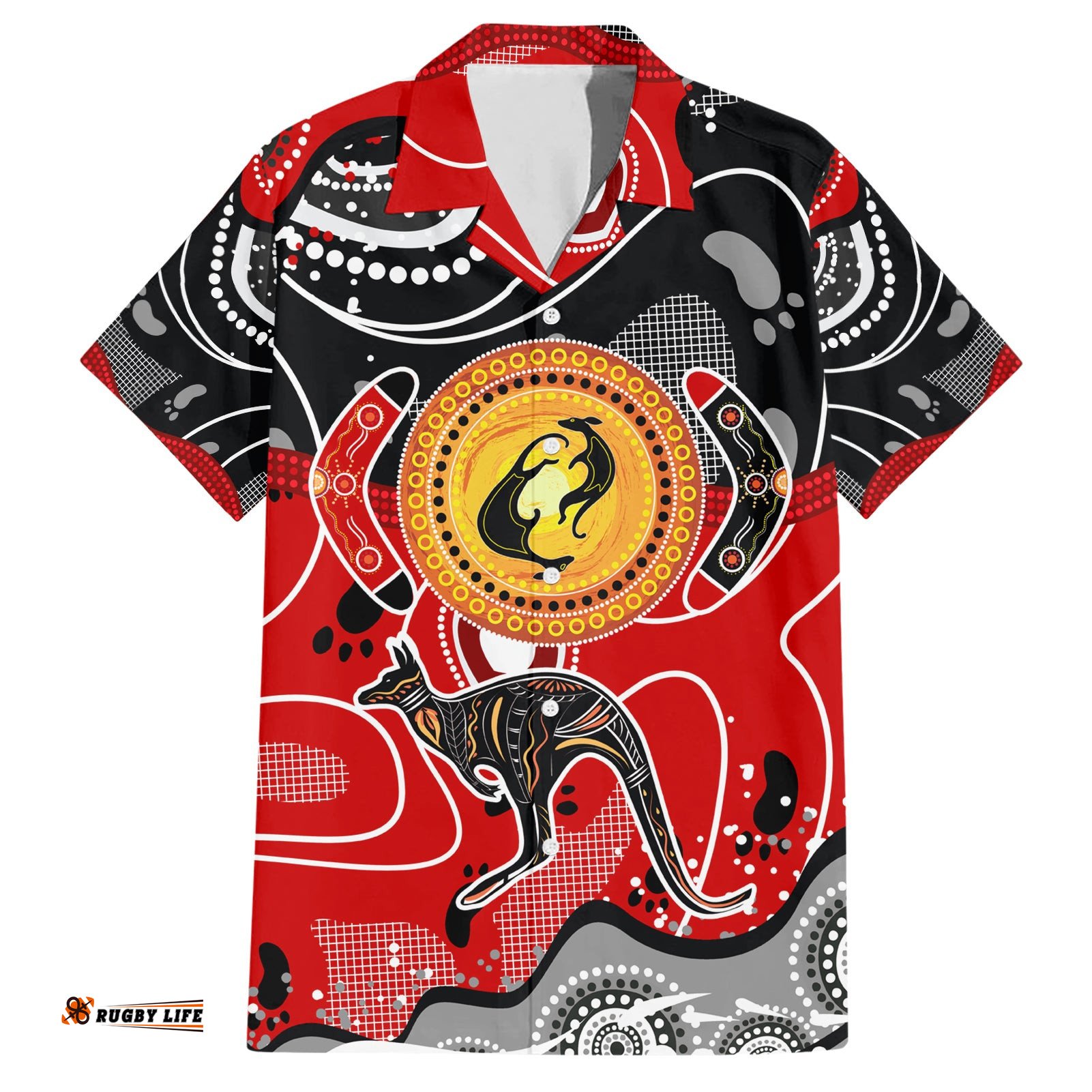 Aboriginal Flag Style Dot Art And Abstract Kangaroo Hawaiian Shirt