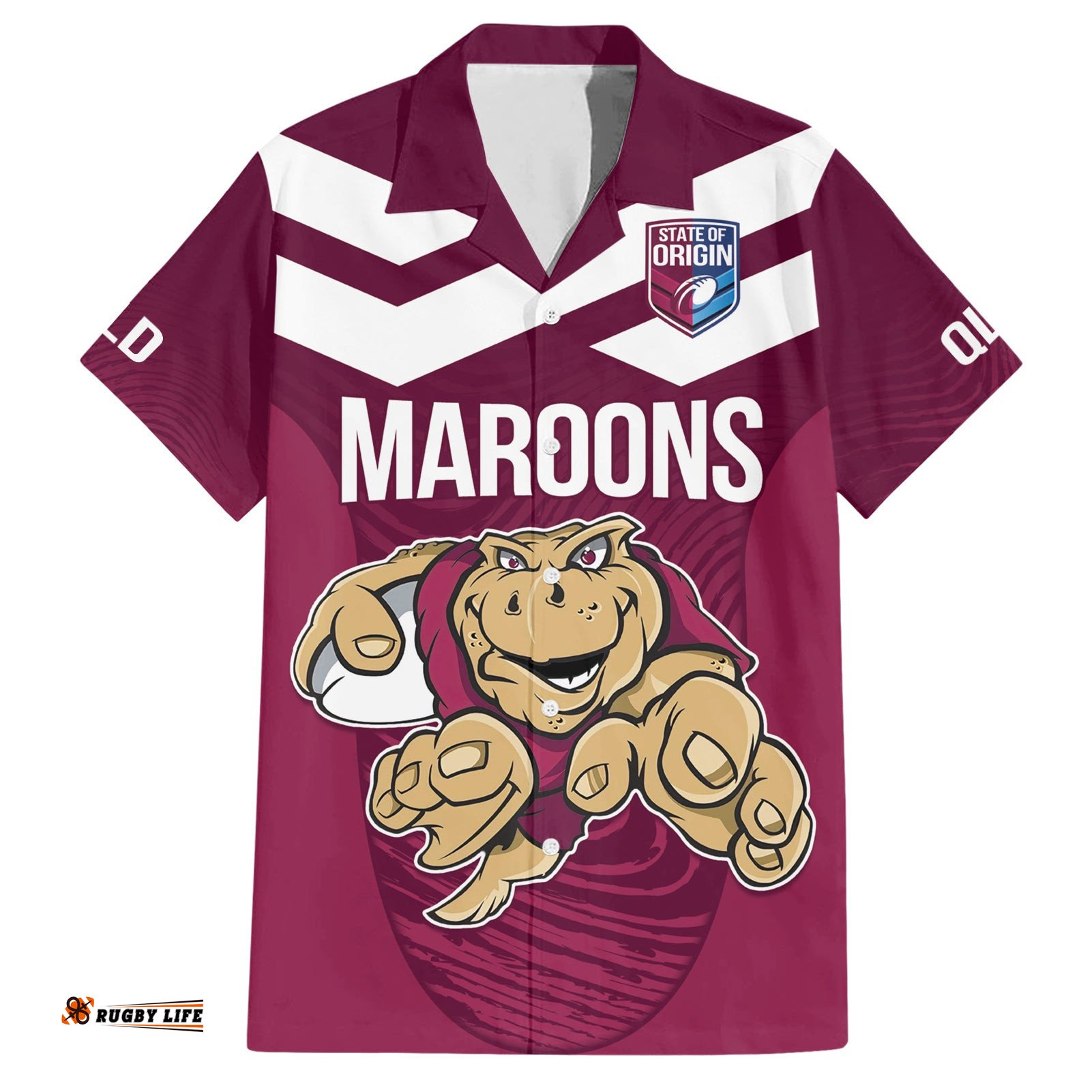 Custom Queensland Rugby Hawaiian Shirt Maroons Cane Toad Origin Sporty