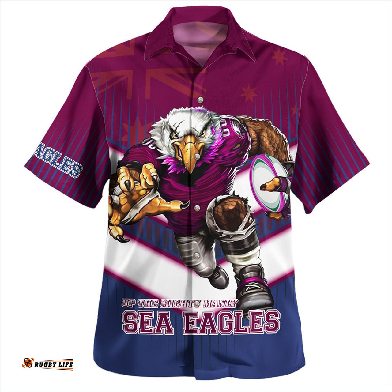 Manly Warringah Sea Eagles Hawaiian Shirt - Manly Warringah Sea Eagles Macost With Australia Flag Hawaiian Shirt