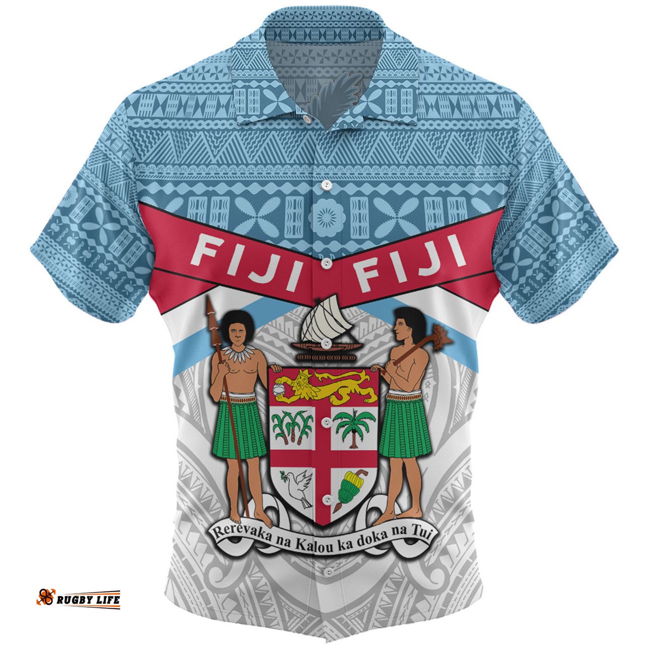 Australia South Sea Islanders Hawaiian Shirt - Fiji In Fijian Tapa Pattern Coat Of Arms Symbol Hawaiian Shirt