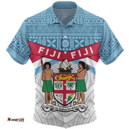 Australia South Sea Islanders Hawaiian Shirt - Fiji In Fijian Tapa Pattern Coat Of Arms Symbol Hawaiian Shirt