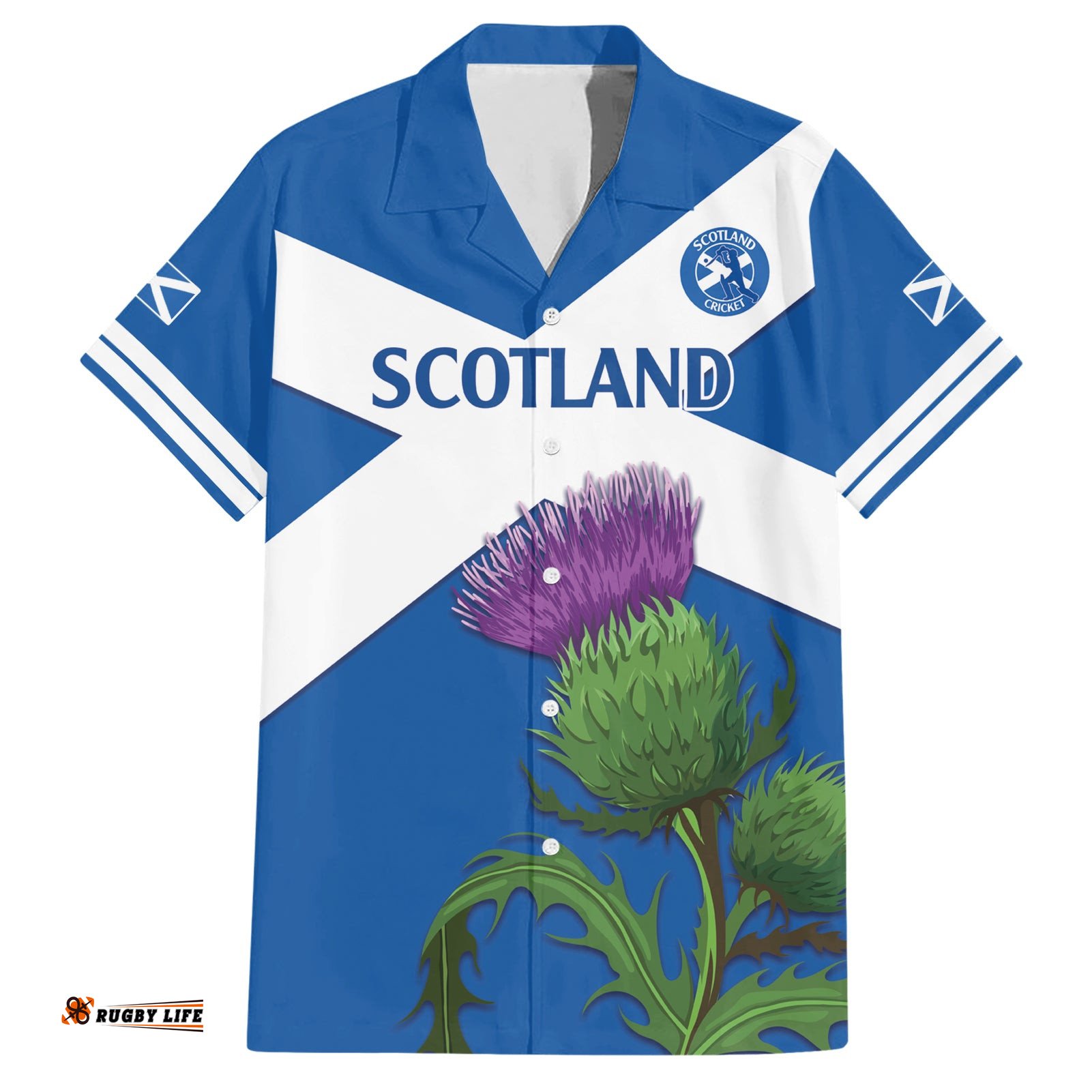 Custom Scotland Cricket Hawaiian Shirt 2024 Scottish Thistle Flag Style