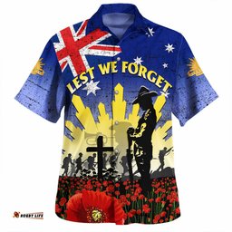 Australia Anzac Day Hawaiian Shirt - Anzac Lest We Forget Poppy Flag Hawaiian Shirt