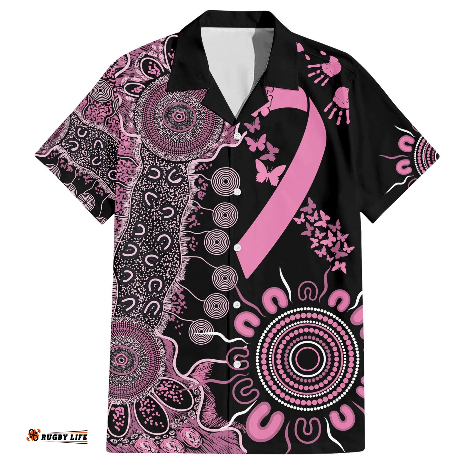Personalised Aboriginal Ribbons Hawaiian Shirt Beautiful Butterflies Breast Cancer Awareness