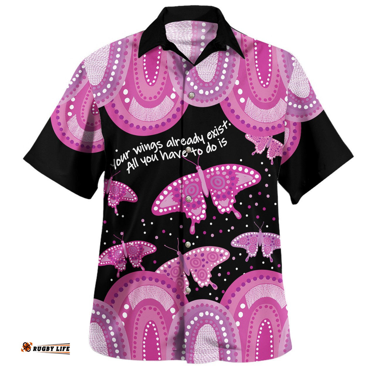 Australia Hawaiian Shirt - Aboriginal Pink Butterflies Art Inspired