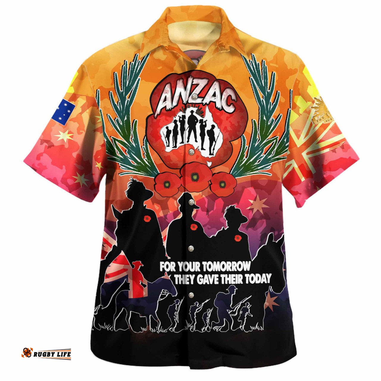 Australia Anzac Custom Hawaiian Shirt - Anzac day For Your Tomorrow They Gave Their Today With Poppies And Flag Style Shirt