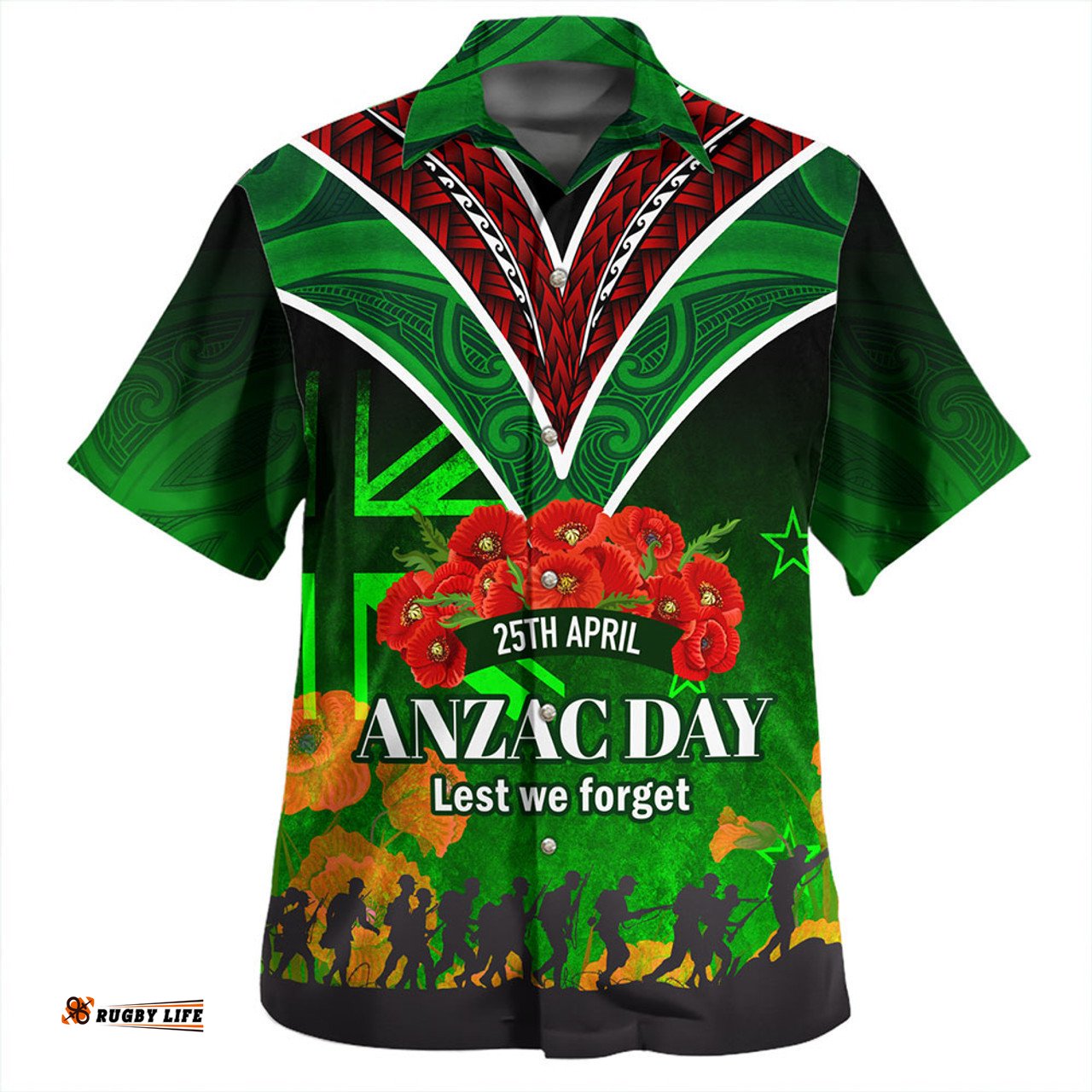 New Zealand Warriors Anzac Day Custom Hawaiian Shirt - Anzac Day NZ Flag Traditional Maori Patterns Hawaiian Shirt