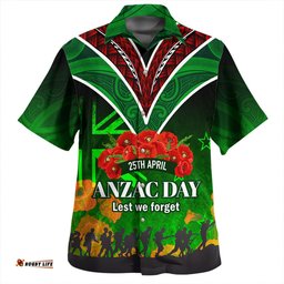 New Zealand Warriors Anzac Day Custom Hawaiian Shirt - Anzac Day NZ Flag Traditional Maori Patterns Hawaiian Shirt