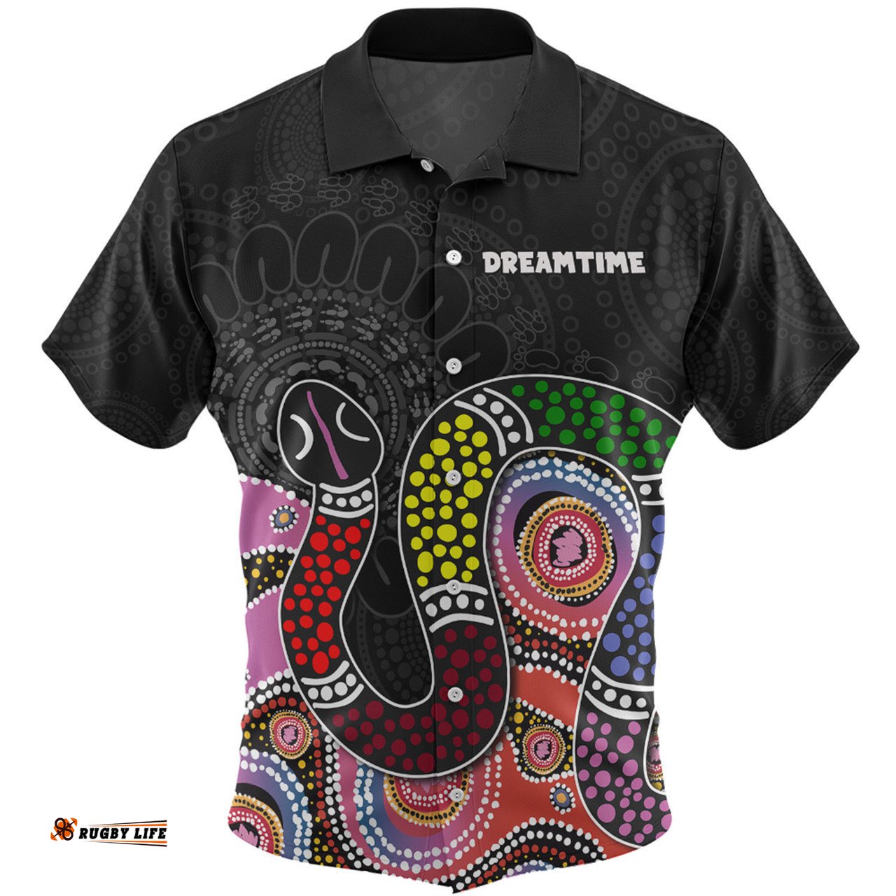 Australia Rainbow Serpent Aboriginal Custom Hawaiian Shirt - Dreamtime Rainbow Serpent Featuring Dot Style Hawaiian Shirt