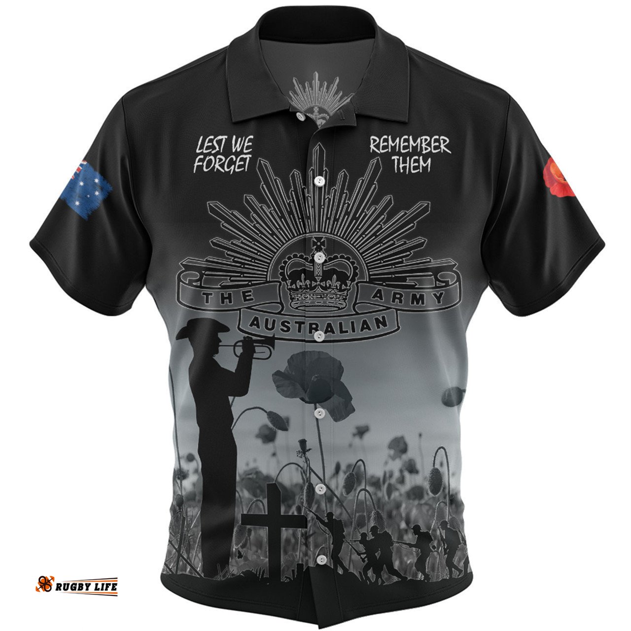 Australia Anzac Day Hawaiian Shirt - Lest We Forget Black Hawaiian Shirt
