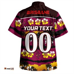 Brisbane Broncos Hawaiian Shirt - Tropical Hibiscus and Coconut Trees