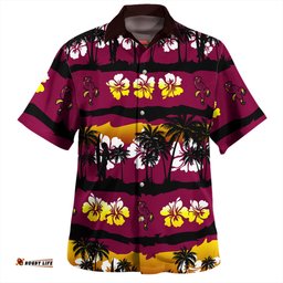 Brisbane Broncos Hawaiian Shirt - Tropical Hibiscus and Coconut Trees