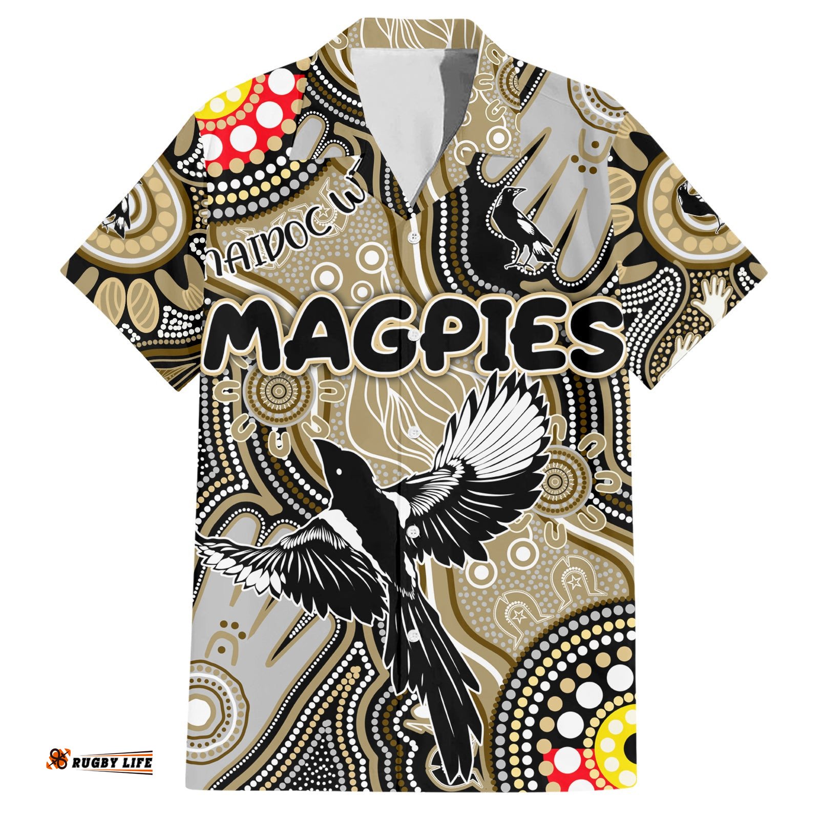 Personalised NAIDOC Week 2024 Collingwood Magpies Hawaiian Shirt Australian Aboriginal Hand Painting