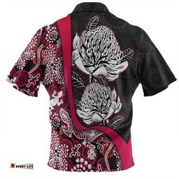 Australia Warratah Goanna Aboriginal Hawaiian Shirt - Waratah Flowers With Red Lizards, Stones, Sand Dot Art Painting Inspired Hawaiian Shirt