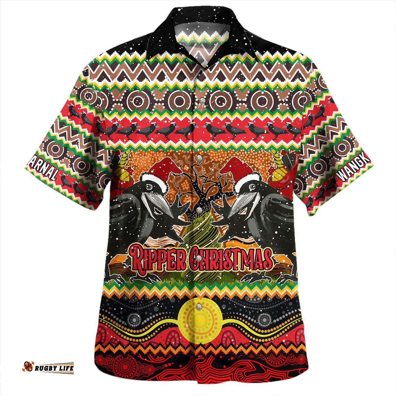 Australia Christmas Aboriginal Custom Hawaiian Shirt - Aboriginal Dreamtime Wangkarnal Crows Hawaiian Shirt