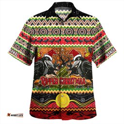Australia Christmas Aboriginal Custom Hawaiian Shirt - Aboriginal Dreamtime Wangkarnal Crows Hawaiian Shirt