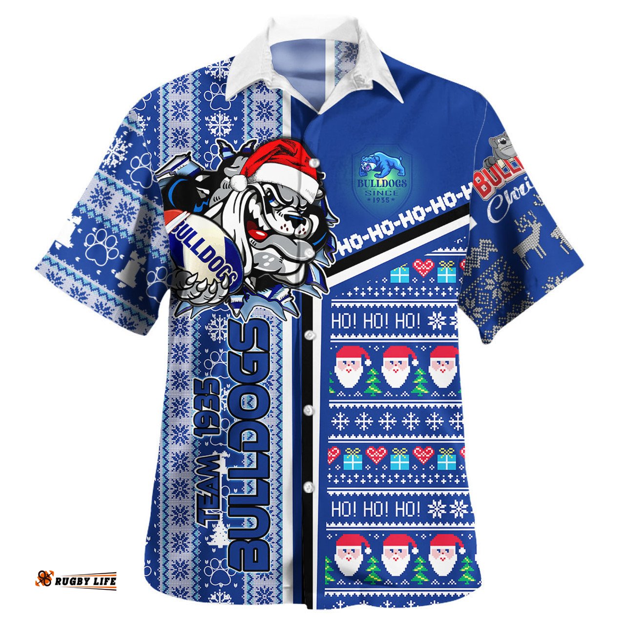 Australia Canterbury-Bankstown Hawaiian Shirt - Scratch Canterbury-Bankstown Christmas With Snowflakes Ho Ho Ho Hawaiian Shirt