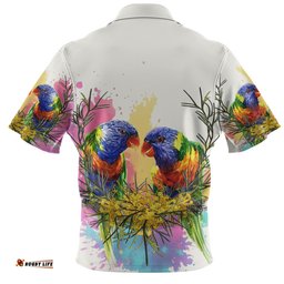 Australia Rainbow Lorikeets Hawaiian Shirt - Rainbow Lorikeets With Grevillea Flowers Hawaiian Shirt