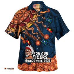 Australia Naidoc Week Custom Hawaiian Shirt - For Our Elders Naidoc Week Snake Aboriginal Painting With Flag (Blue)