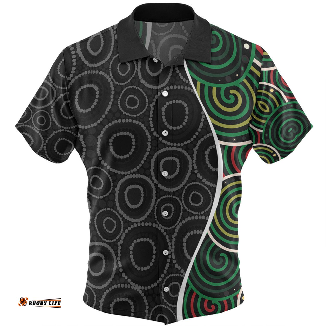 Australia Aboriginal Hawaiian Shirt - Green Dot Art Circle Pattern From Aboriginal Art Hawaiian Shirt