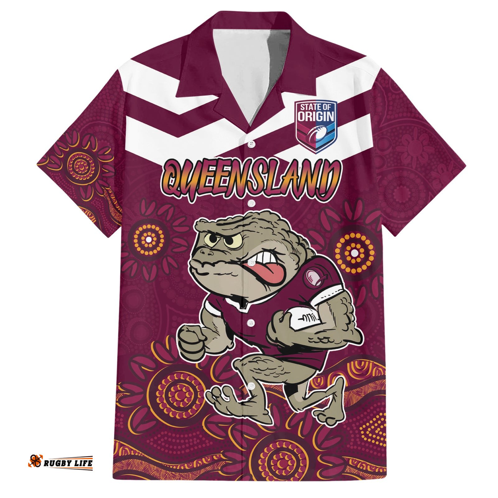 Custom QLD Maroons Cane Toad Blooded Aboriginal Inspired Hawaiian Shirt