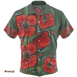 Australia Aboriginal Hawaiian Shirt - Aboriginal Style Australian Poppy Flower Background Hawaiian Shirt