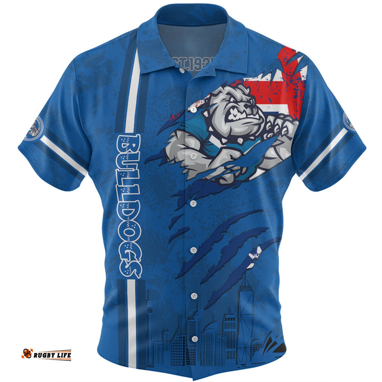 Canterbury-Bankstown Bulldogs Hawaiian Shirt - Happy Australia Day Flag Scratch Style