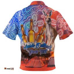 Australia Kangaroo Aboriginal Camping Custom Hawaiian Shirt - Aussie Outback Camping with Beer Hawaiian Shirt