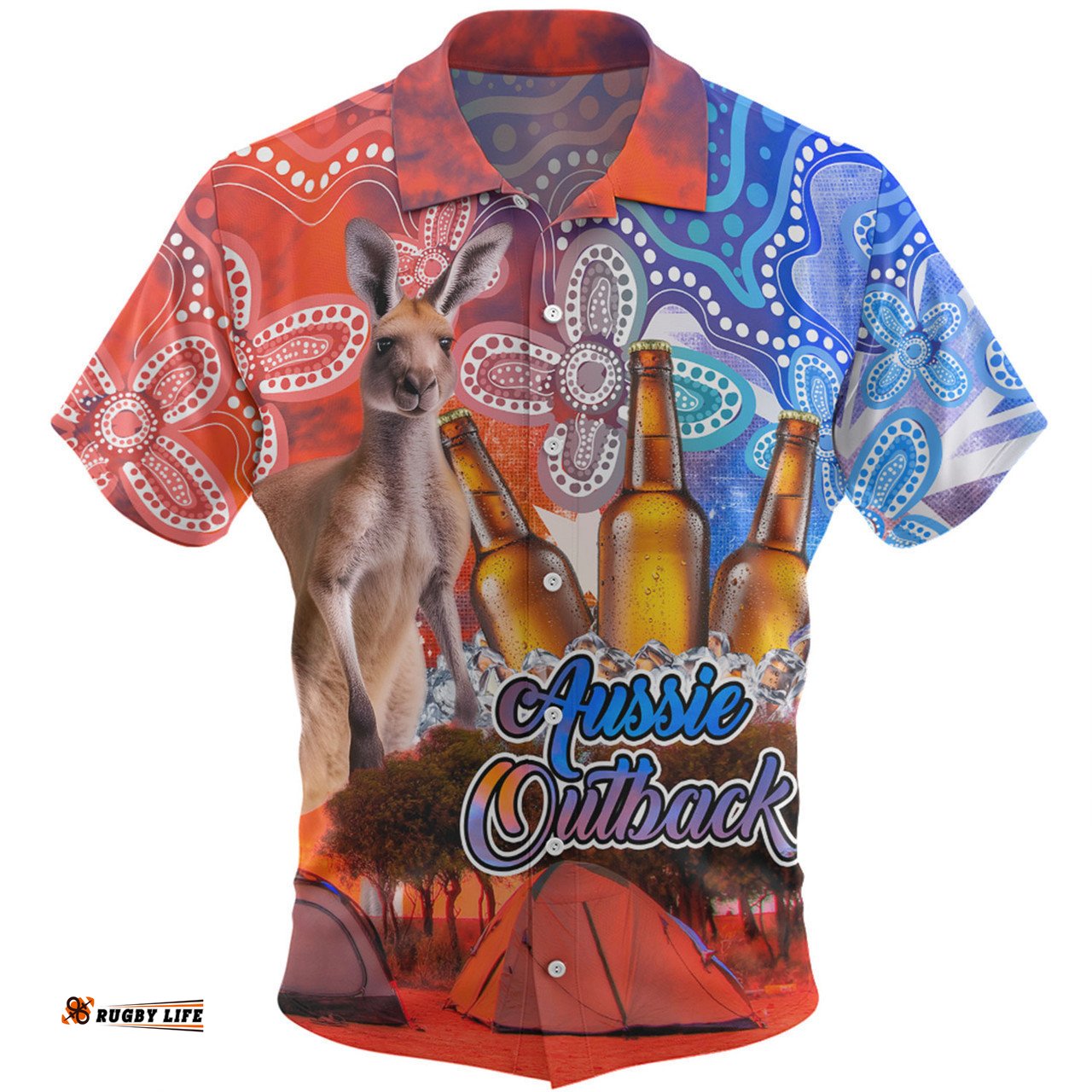 Australia Kangaroo Aboriginal Camping Custom Hawaiian Shirt - Aussie Outback Camping with Beer Hawaiian Shirt