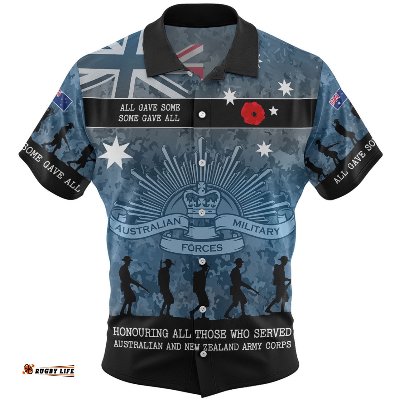 Australia Anzac Day Hawaiian Shirt - Australia and New Zealand Warriors All gave some Some Gave All Blue Hawaiian Shirt