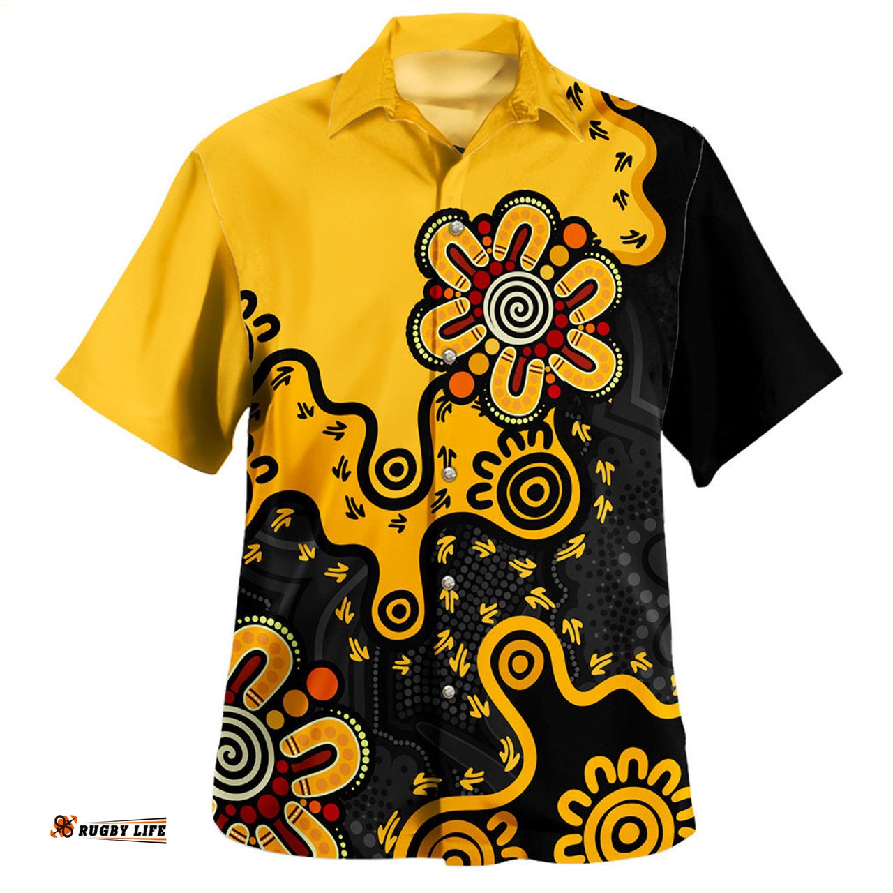 Australia Hawaiian Shirt Aboriginal Style Of Background Yellow