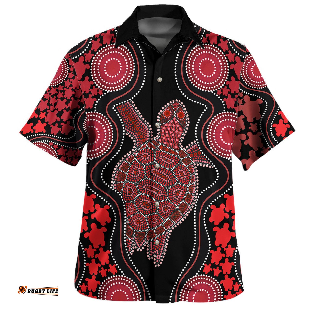 Australia Hawaiian Shirt - Aboriginal Art Red Turtle Inspired