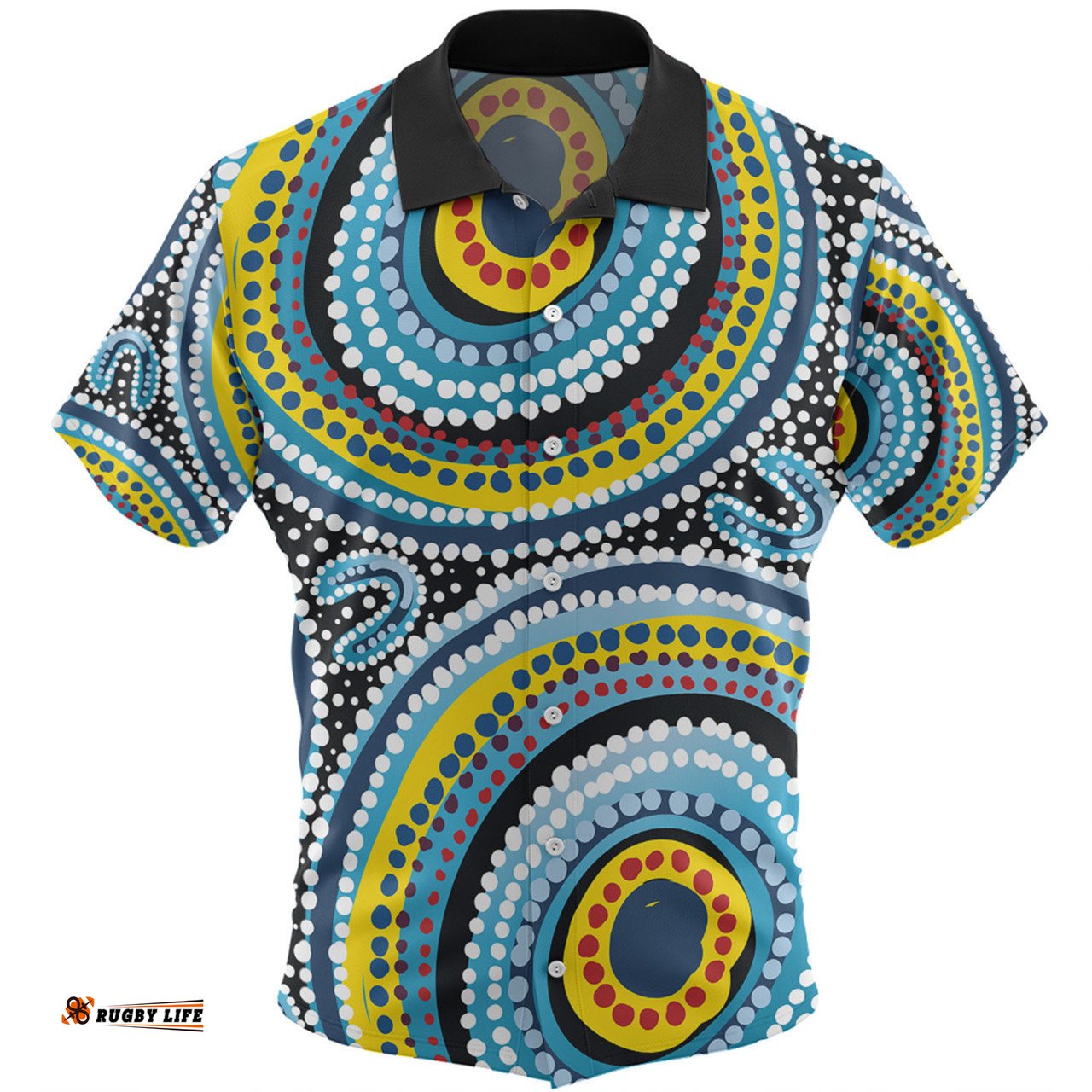 Australia Dot Painting Inspired Aboriginal Hawaiian Shirt - Blue Aboriginal Style Dot Art Hawaiian Shirt