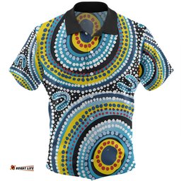 Australia Dot Painting Inspired Aboriginal Hawaiian Shirt - Blue Aboriginal Style Dot Art Hawaiian Shirt