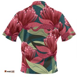 Australia Flowers Aboriginal Hawaiian Shirt - Australian Waratah Flowers Painting In Aboriginal Style Hawaiian Shirt