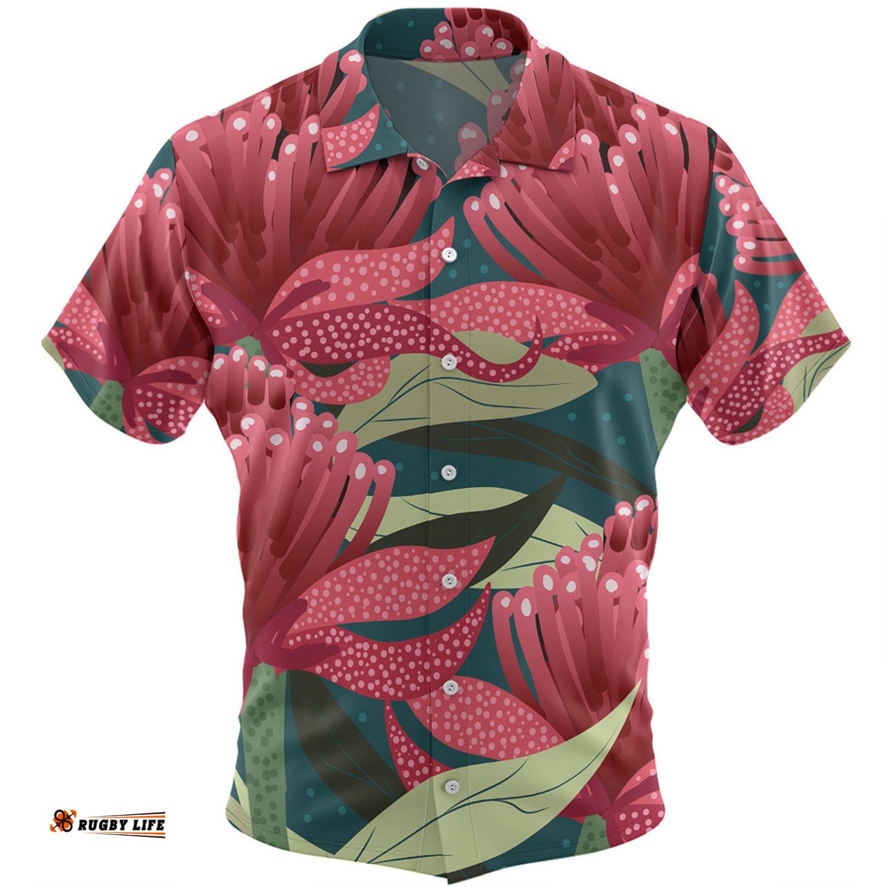 Australia Flowers Aboriginal Hawaiian Shirt - Australian Waratah Flowers Painting In Aboriginal Style Hawaiian Shirt