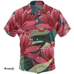 Australia Flowers Aboriginal Hawaiian Shirt - Australian Waratah Flowers Painting In Aboriginal Style Hawaiian Shirt
