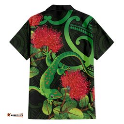 New Zealand Gecko Hawaiian Shirt Aotearoa Maori With Pohutukawa Flowers